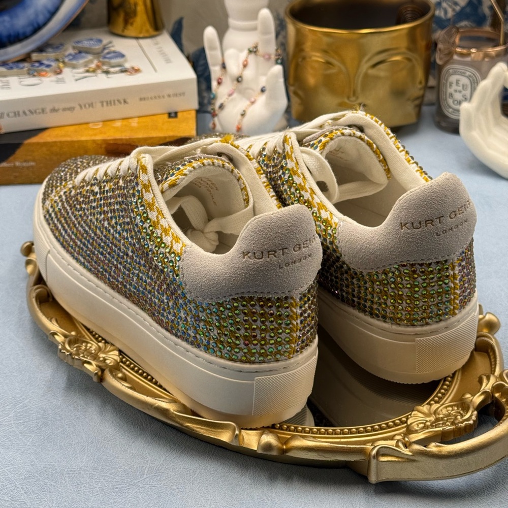 🆕 KURT GEIGER LONDON 🧿 NWOB Laney Rainbow Crystal Platform Sneaker Sz 38 US7.5 - Picture 8 of 13
